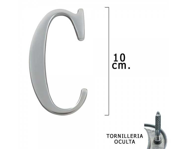 Letra Metal "C" Plateada Mate 10 cm. con Tornilleria Oculta (Blister 1 Pieza)