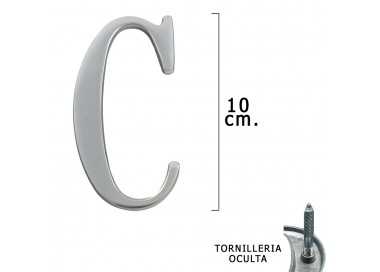 Letra Metal "C" Plateada Mate 10 cm. con Tornilleria Oculta (Blister 1 Pieza)