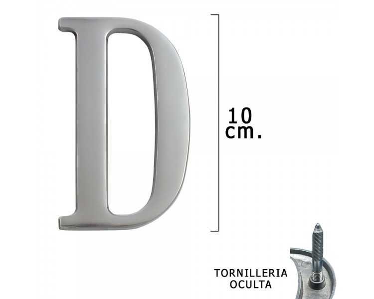 Letra Metal "D" Plateada Mate 10 cm. con Tornilleria Oculta (Blister 1 Pieza)