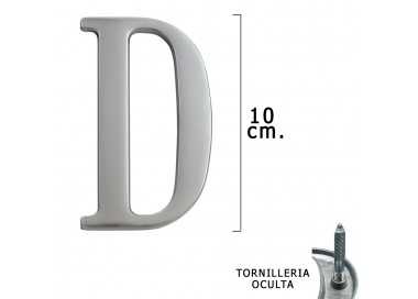 Letra Metal "D" Plateada Mate 10 cm. con Tornilleria Oculta (Blister 1 Pieza)