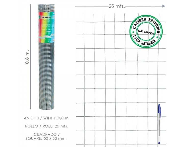 Malla Electrosoldada Galvanizada 50x50 / 2,00 / 80 cm. GA Rollo 25 metros
