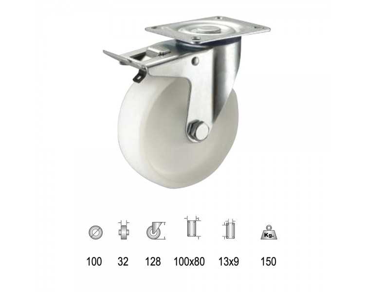 Rueda Industrial Nylon Placa con freno 100mm