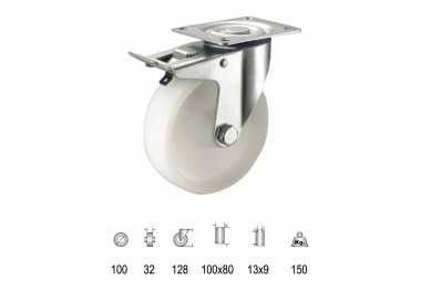 Rueda Industrial Nylon Placa con freno 100mm