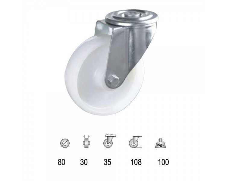 Rueda Industrial Nylon Pasante   80mm