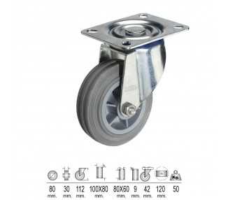 Rueda Industrial Goma Gris Placa  80mm