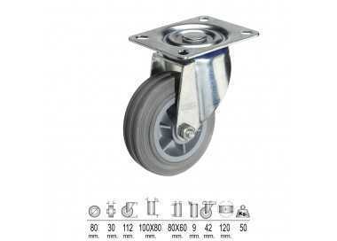 Rueda Industrial Goma Gris Placa  80mm