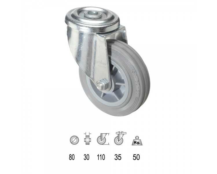 Rueda Industrial Goma Gris Pasante  80mm