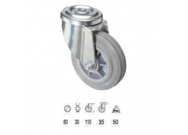 Rueda Industrial Goma Gris Pasante  80mm
