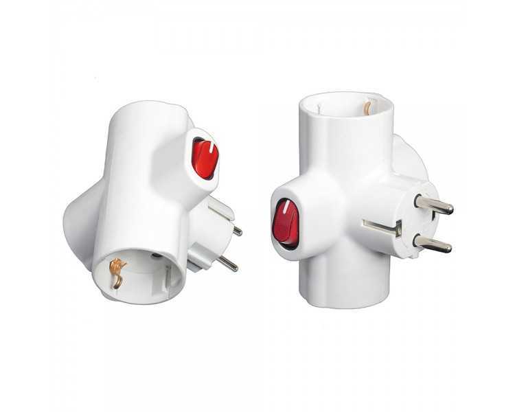 Adaptador / Ladron Triple Schuko 16 A 250v Con Interruptor