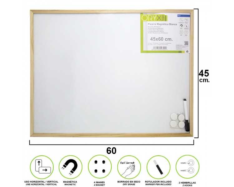 Pizarra Magnetica Blanca 45x60 cm. Con Rotulador y 4 Imánes