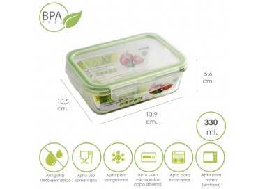 Recipiente Hermetico Cristal Rectangular  330 ml. 13.9 x 10.5 x 5.6 (alt) cm.