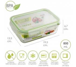 Recipiente Hermetico Cristal Rectangular 850 ml. 19.5 x 13.3 x 6.7 (alt) cm.