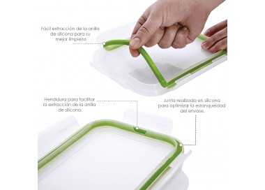 Recipiente Hermetico Cristal Rectangular 1200 ml. 20.4 x 15.4 x 7 (alt) cm.