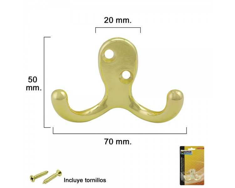 Gancho Doble Latonado Para Atornillar con tornillos incluidos.
