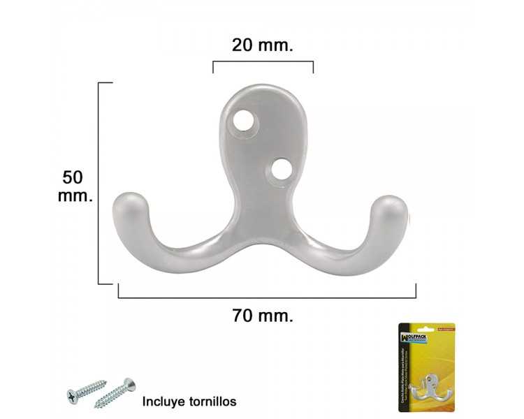Gancho Doble Plata Mate Para Atornillar con tornillos incluidos.
