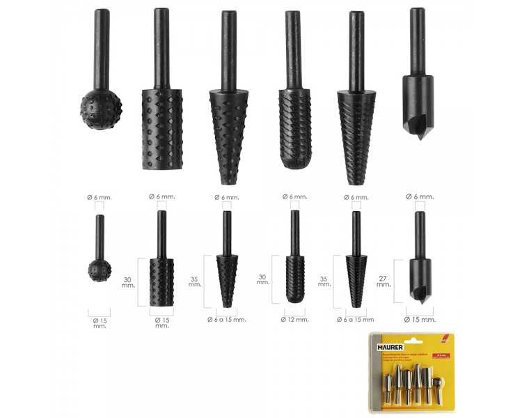 Juego Fresas Rotativas Para Metal y Madera 6 Piezas Para Taladro / Fresadora