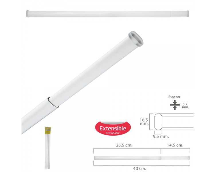 Barra Visillo Extensible 25.5/40 cm. Con Muelle Presion Ajustable  (1 Pieza)