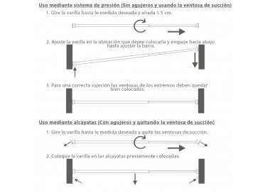 Barra Visillo Extensible 36/64 cm. con Muelle Presion, Soportes y Ventosas (2 Piezas)