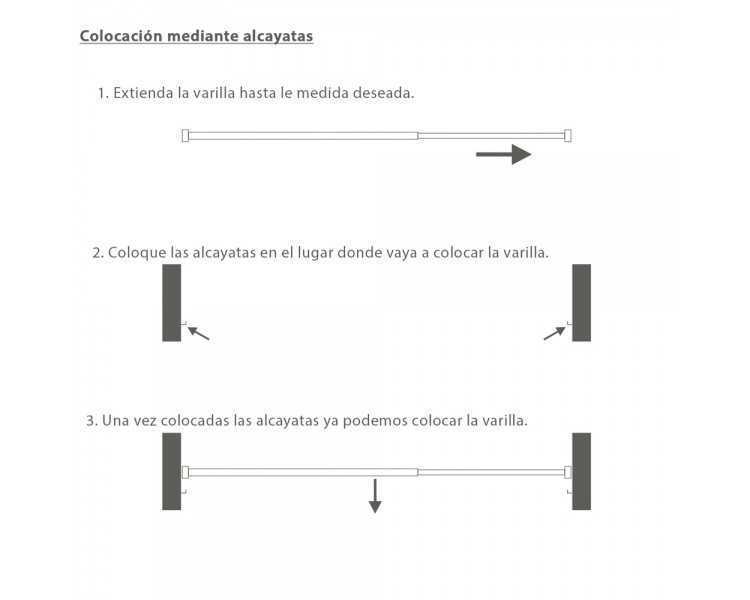 Barra Visillo Extensible 70/88 cm. Con Soporte, Sin Muelle (2 piezas)