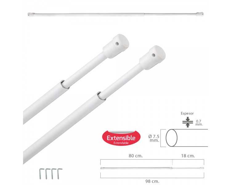 Barra Visillo Extensible 80/98 cm. Con Soporte, Sin Muelle (2 piezas)