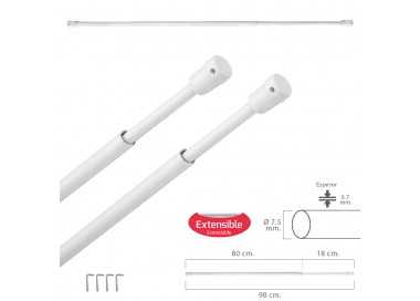 Barra Visillo Extensible 80/98 cm. Con Soporte, Sin Muelle (2 piezas)