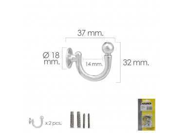 Gancho Cromado Atornillabe 37 mm. Con tacos y tornillos (Blister 2 piezas)