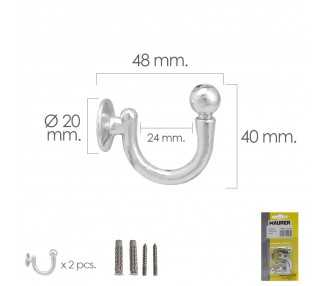 Gancho Cromado Atornillabe 48 mm. Con tacos y tornillos (Blister 2 piezas)