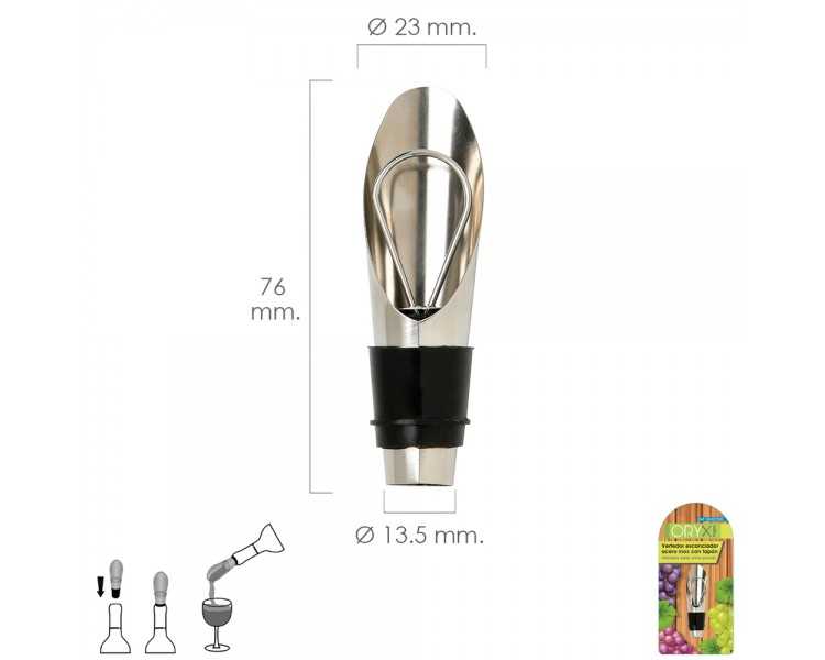 Vertedor Escanciador Vino Acero Inoxidable Con Tapon