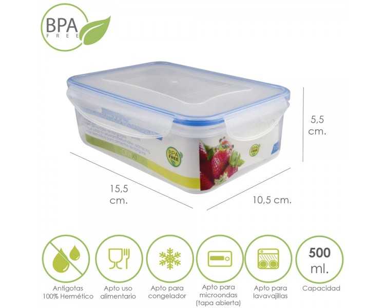 Recipiente Hermetico Plastico Rectangular 500 ml. 15.5x10.5x5.5 (Alt.) cm.