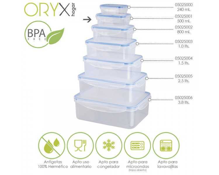 Recipiente Hermetico Plastico Rectangular 500 ml. 15.5x10.5x5.5 (Alt.) cm.