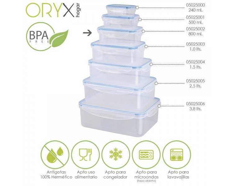 Recipiente Hermetico Plastico Rectangular 800 ml. 20.5x13x6 (Alt.) cm.