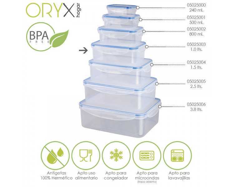 Recipiente Hermetico Plastico Rectangular 1.000 ml. 19x12.5x6.5 (Alt.) cm.