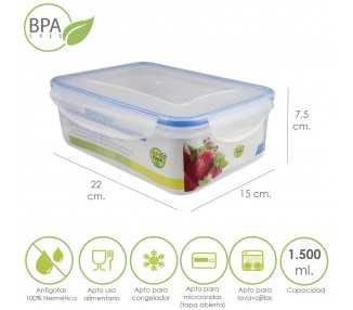 Recipiente Hermetico Plastico Rectangular 1.500 ml. 22x15x7.5 (Alt.) cm.