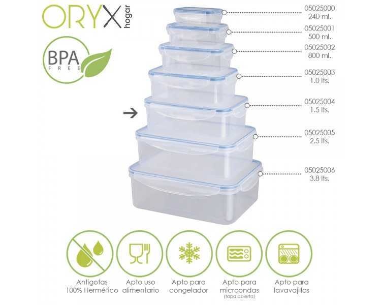 Recipiente Hermetico Plastico Rectangular 1.500 ml. 22x15x7.5 (Alt.) cm.