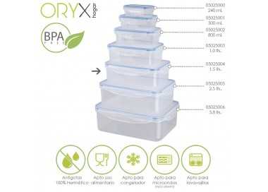 Recipiente Hermetico Plastico Rectangular 1.500 ml. 22x15x7.5 (Alt.) cm.