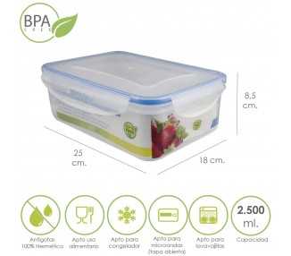 Recipiente Hermetico Plastico Rectangular 2.500 ml. 25x18x8.5 (Alt.) cm.