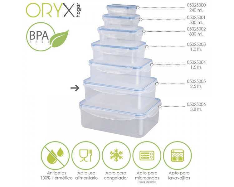 Recipiente Hermetico Plastico Rectangular 2.500 ml. 25x18x8.5 (Alt.) cm.