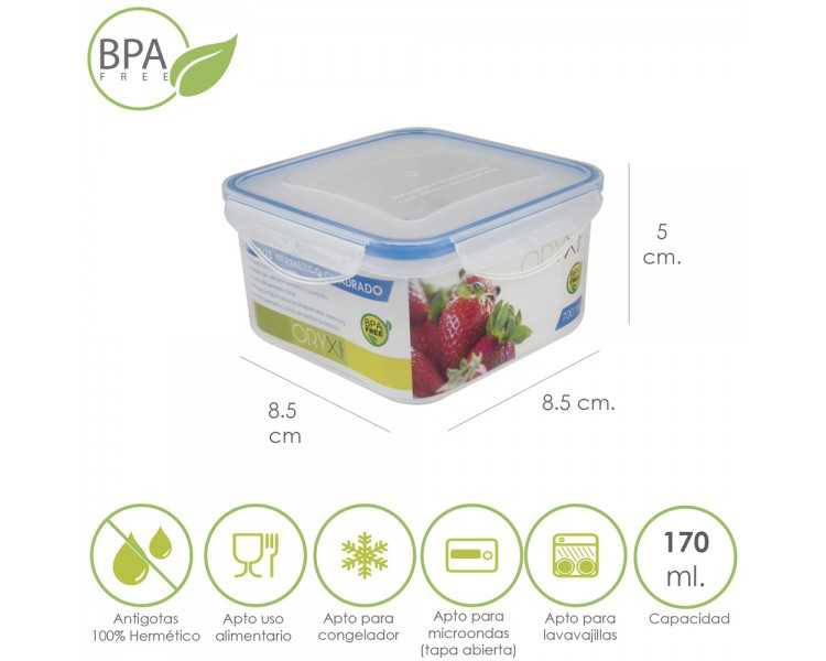 Recipiente Hermetico Plastico Cuadrado 170 ml.  8.5x8.5x5 (Alt.) cm.