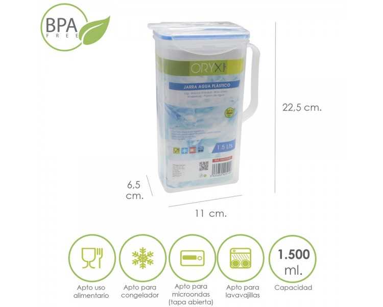 Jarra Plastico Cuadrada 1.500 ml. 11 x 6.5 x 22.5 (alt) cm.