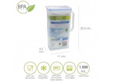 Jarra Plastico Cuadrada 1.500 ml. 11 x 6.5 x 22.5 (alt) cm.