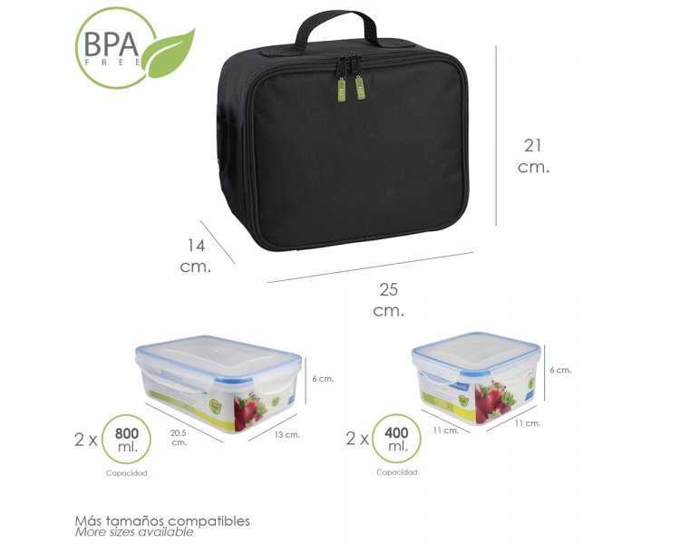 Bolsa Termica Con 4 Recipientes Hermeticos Plastico (2x800 ml + 2x400 ml.)
