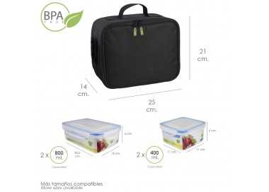Bolsa Termica Con 4 Recipientes Hermeticos Plastico (2x800 ml + 2x400 ml.)