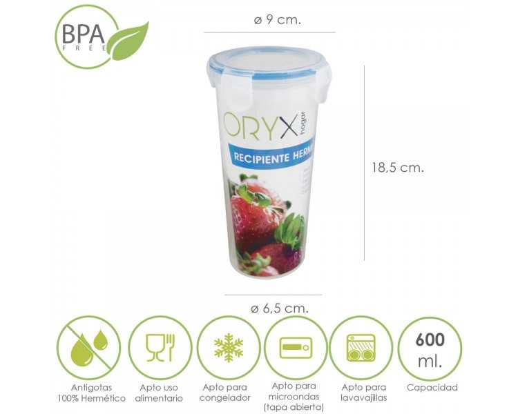 Vaso Recipiente Hermetico Medidor Plastico Redondo 600 ml. Ø 9x18.5 (Alt.) cm.