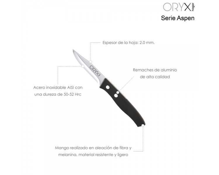 Cuchillo Aspen Mondador Hoja Acero Inoxidable 8 cm. Negro
