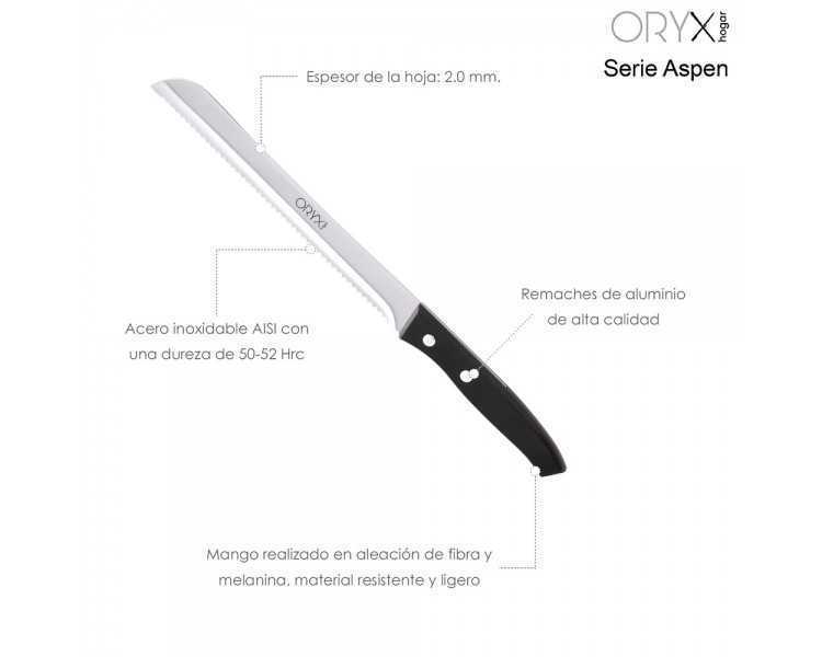 Cuchillo Aspen Panero Hoja Acero Inoxidable 19 cm. Negro