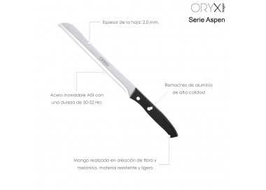 Cuchillo Aspen Panero Hoja Acero Inoxidable 19 cm. Negro