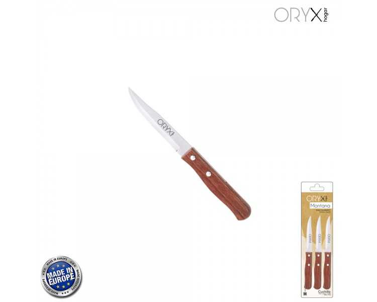 Cuchillo Montana Patatero Hoja Acero Inoxidable 9 cm. Mango madera (Blister 3 piezas)