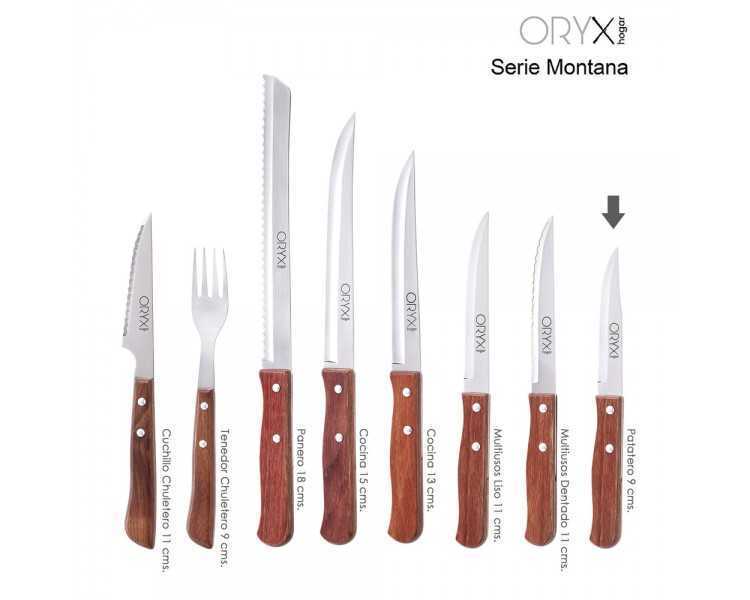 Cuchillo Montana Patatero Hoja Acero Inoxidable 9 cm. Mango madera (Blister 3 piezas)