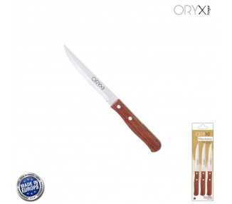 Cuchillo Montana Multiusos Hoja Lisa Acero Inoxidable 11 cm. Mango Madera (Blister 3 piezas)
