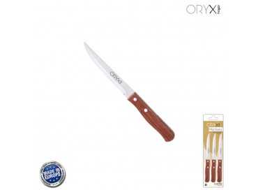 Cuchillo Montana Multiusos Hoja Lisa Acero Inoxidable 11 cm. Mango Madera (Blister 3 piezas)